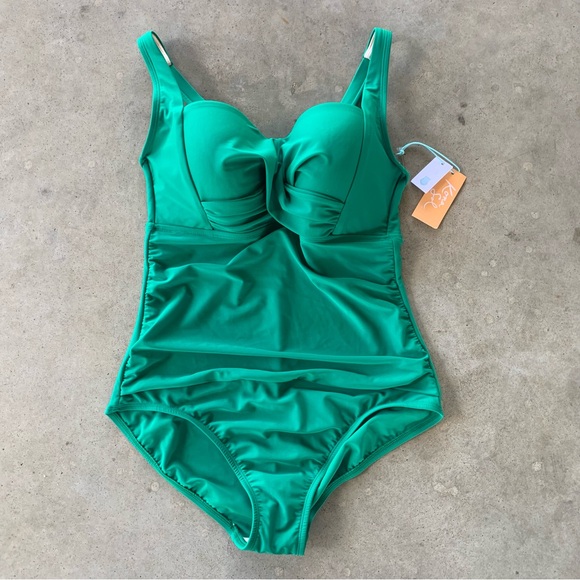 NWT NEW Kona Sol Green Full Coverage One Piece Tummy Control Swimsuit LG 12/14 - Picture 7 of 15